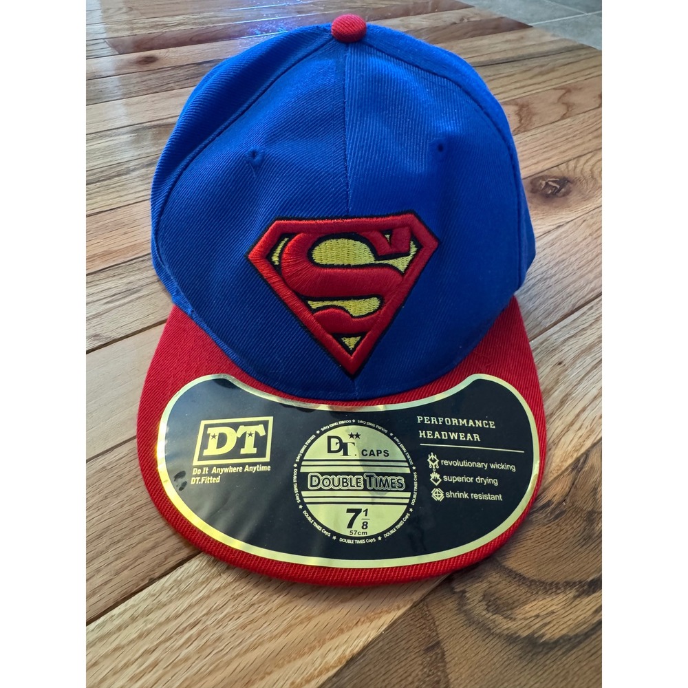 Double Times Superman Snapback Hat Blue Red Performance Flat Brim Cap 7 1/8